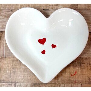 Hallmark Heart-Shaped Ceramic Dish White With Red Heart Design Hallmark